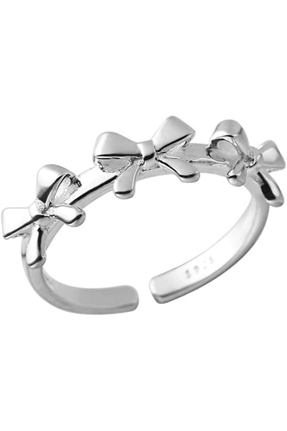 Cute Bow 925 Sterling Silver Adjustable Ring for Women Lovely Bowknot Holiday Statement Open Wrap Finger Rings Comfort Fit Fashion Promise Wedding Valentine Jewelry Gift