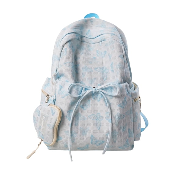 Cute Bow Backpack for Women Kawaii Floral Print Preppy College Book Bag Trendy Coquette Laptop Daypack,Blue