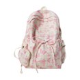 thumbnail image 1 of Cute Bow Backpack for Women Kawaii Floral Print Preppy College Book Bag Trendy Coquette Laptop Daypack,Pink, 1 of 2
