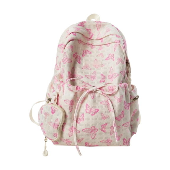 Cute Bow Backpack for Women Kawaii Floral Print Preppy College Book Bag Trendy Coquette Laptop Daypack,Pink