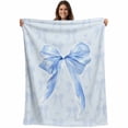 thumbnail image 1 of Cute Bow Blanket Soft Cozy Warm Throw Blanket for Couch, Plush Fuzzy Flannel Fleece Blankets for Sofa, Blue Bowknot Minimalist Solid Color Bed Blankets Lightweight Gifts for Women, 50"x60", 1 of 9