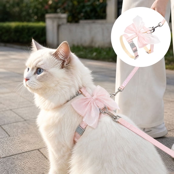 Cute Bow Cats & Dogs Harness And Leash Set,Escape Proof Adjustable Sweet Lace Gradient Bowknot Pet Vest Harness For Kitten Small Dog Walking Outdoor,M