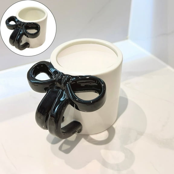 Cute Bow Ceramic Coffee Mugs ,Latte Cappuccino Cups, Adorable Bowknot Design for Women, Gift for Her, Dishwasher Safe,Black,1PC