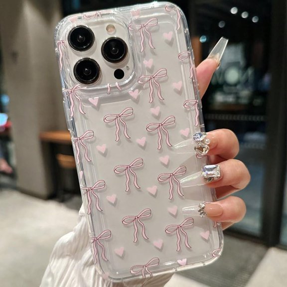 Cute Bow Clear Case for iPhone 15,Lovely Bowknot Pretty Love Heart Transparent Phone Case Soft TPU Shockproof Protective Cover for Women Girls Kids Teens,Pink