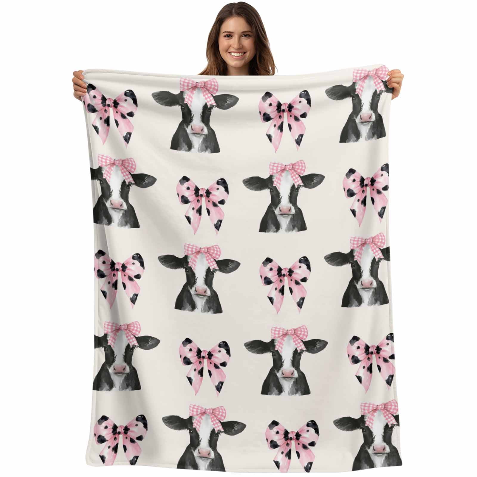 Cute Bow Cow Blanket Soft Cozy Warm Throw Blanket for Couch, Plush ...