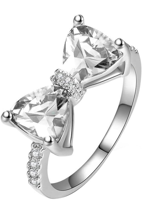 Cute Bow Engagement Promise Love Knot Rings for Women Bridal Dainty Cubic Zirconia Bow Tie Stackable Elegant Wedding Bands Ring Wrap Finger Romantic Holiday Party Statement Jewelry for Her