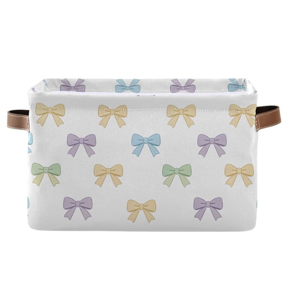 Cute Bow Foldable Storage Large Fabric Storage Baskets Organizer Storage Bins with Handles for Home Office