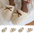 thumbnail image 1 of Cute Bow Fuzzy Women's Slippers Winter Warm Fluffy Closed Toe House Slippers Slip On Plush Bedroom Shoes Indoor Outdoor Brown-A, 1 of 9