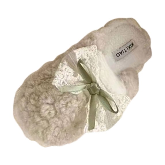 Cute Bow Fuzzy Women's Slippers Winter Warm Fluffy Closed Toe House Slippers Slip On Plush Bedroom Shoes Indoor Outdoor Green-A