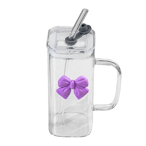 Cute Bow Glass Cups with Lids And Straws, Aesthetic Iced Coffee Cup, Girly Preppy Design Tumbler Mug, Birthday Valentines Christmas Gifts for Women, Teen Girl Gifts Trendy Stuff Harlik