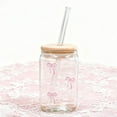 thumbnail image 1 of Cute Bow Glass Cups With Lids 500ML(16OZ) Aesthetic Iced Coffee Cup Girly Preppy Design Tumbler Mug Birthday Valentines For Teen Girl,PK, 1 of 5