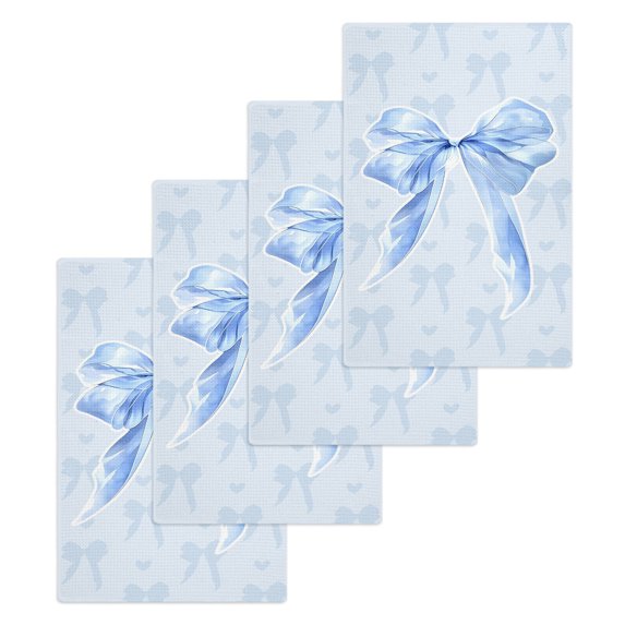 Cute Bow Kitchen Dish Towels for Drying Dishes Set of 4, Blue Bowknot Minimalist Solid Color Waffle Weave Microfiber Hand Tea Bathroom Towels Quick Dry & Absorbent Towel 15.7x23.6