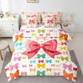 thumbnail image 1 of Cute Bow Knot Bedding Set Full Size 7 Piece,Kawaii Simple Bows Bed in a Bag Bed Set,Cartoon Ribbon Printed Soft Bedding Bed Sets,Pink Yellow Colorful Bed Sheets Set, 1 of 4