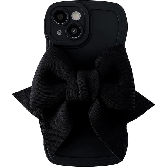 Cute Bow Knot Curly Wave Frame Soft Compatible with iPhone Case (Black,iPhone 14 Plus)