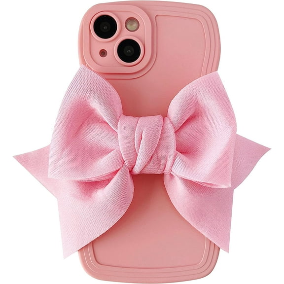 Cute Bow Knot Curly Wave Frame Soft Compatible with iPhone Case (Pink,iPhone X/Xs)