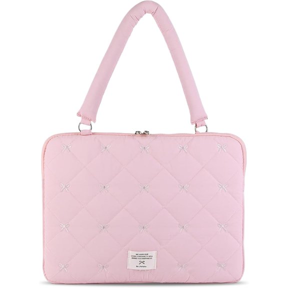 Cute Bow Laptop Case Coquette 13-15 Inch Puffy Laptop Sleeve Accessories Aesthetic Quilted Computer Bag for MacBook