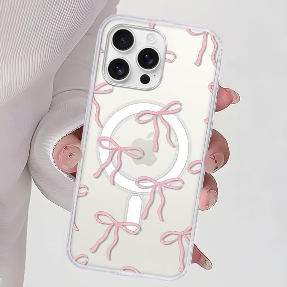 Cute Bow Magnetic Phone Case for iPhone 16 Pro Max Case Girly Ribbon Design Pattern for Girls Women, Shockproof Wireless Slim Clear Phone Cover for iPhone 16 Pro Max 6.9 Inch