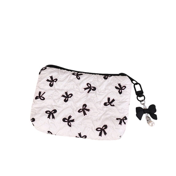 Cute Bow Makeup Bag,Bow Pattern Decor Quilted Small Zipper Travel Toiletry Bag for Women Daily Storage