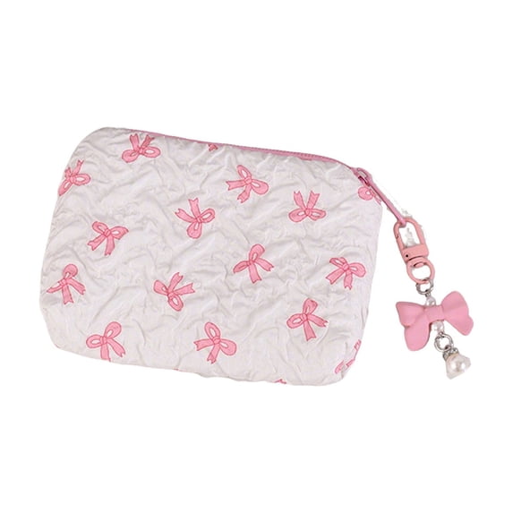Cute Bow Makeup Bag,Bow Pattern Decor Quilted Small Zipper Travel Toiletry Bag for Women Daily Storage