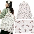 thumbnail image 1 of Cute Bow Nylon Backpack, Kawaii Preppy Style Rucksack, Lightweight Aesthetic Laptop Bag with Large Capacity, Durable Soft Fabric, Adjustable Straps, 1 of 7
