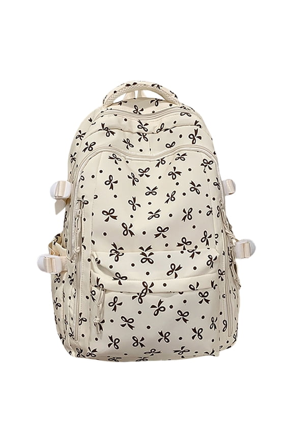 Cute Bow Pattern Backpack, Lightweight Daypack for Women, Fashion Rucksack, Multi-compartment Knapsack, Durable Versatile Daily Leisure Zippered Bag with Adjustable Straps