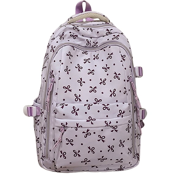 Cute Bow Pattern Backpack, Lightweight Daypack for Women, Fashion Rucksack, Multi-compartment Knapsack, Durable Versatile Daily Leisure Zippered Bag with Adjustable Straps