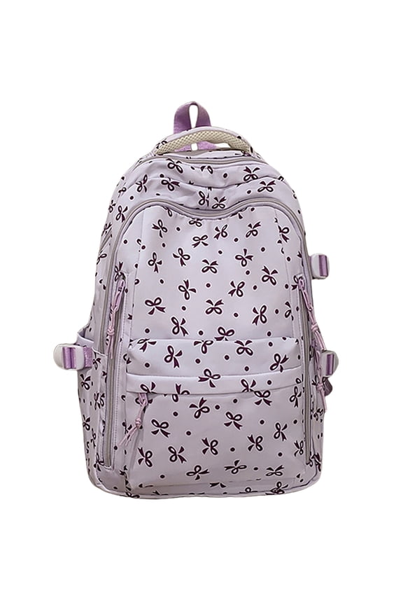Cute Bow Pattern Backpack, Lightweight Daypack for Women, Fashion Rucksack, Multi-compartment Knapsack, Durable Versatile Daily Leisure Zippered Bag with Adjustable Straps