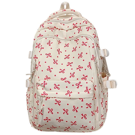 Cute Bow Pattern Backpack, Lightweight Daypack for Women, Fashion Rucksack, Multi-compartment Knapsack, Durable Versatile Daily Leisure Zippered Bag with Adjustable Straps