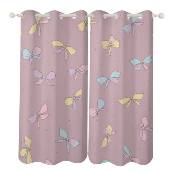 Cute Bow Pattern Blackout Window Curtains for Bedroom Living Room Kicthen High Shading 2 Panels