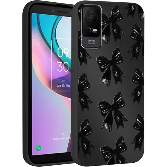 Cute Bow Phone Case for TCL ion v/x 6", Aesthetic Coquette Black Ribbon Bowknot Pattern Print Design Case Soft Slim Shockproof TPU Protective Funda Cover for Women Girls