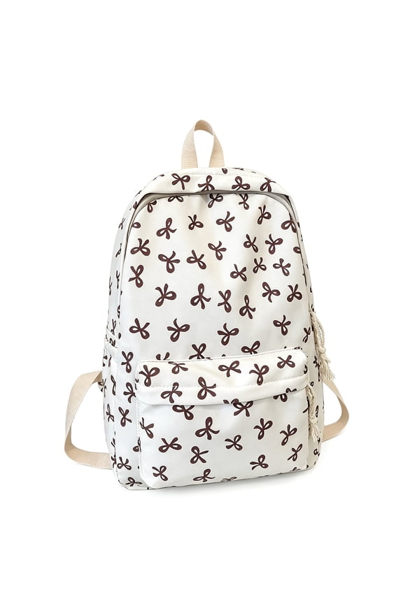 Cute Bow Print Backpack, Lightweight Aesthetic School Backpack, Casual Student Daypack with Multiple Pockets