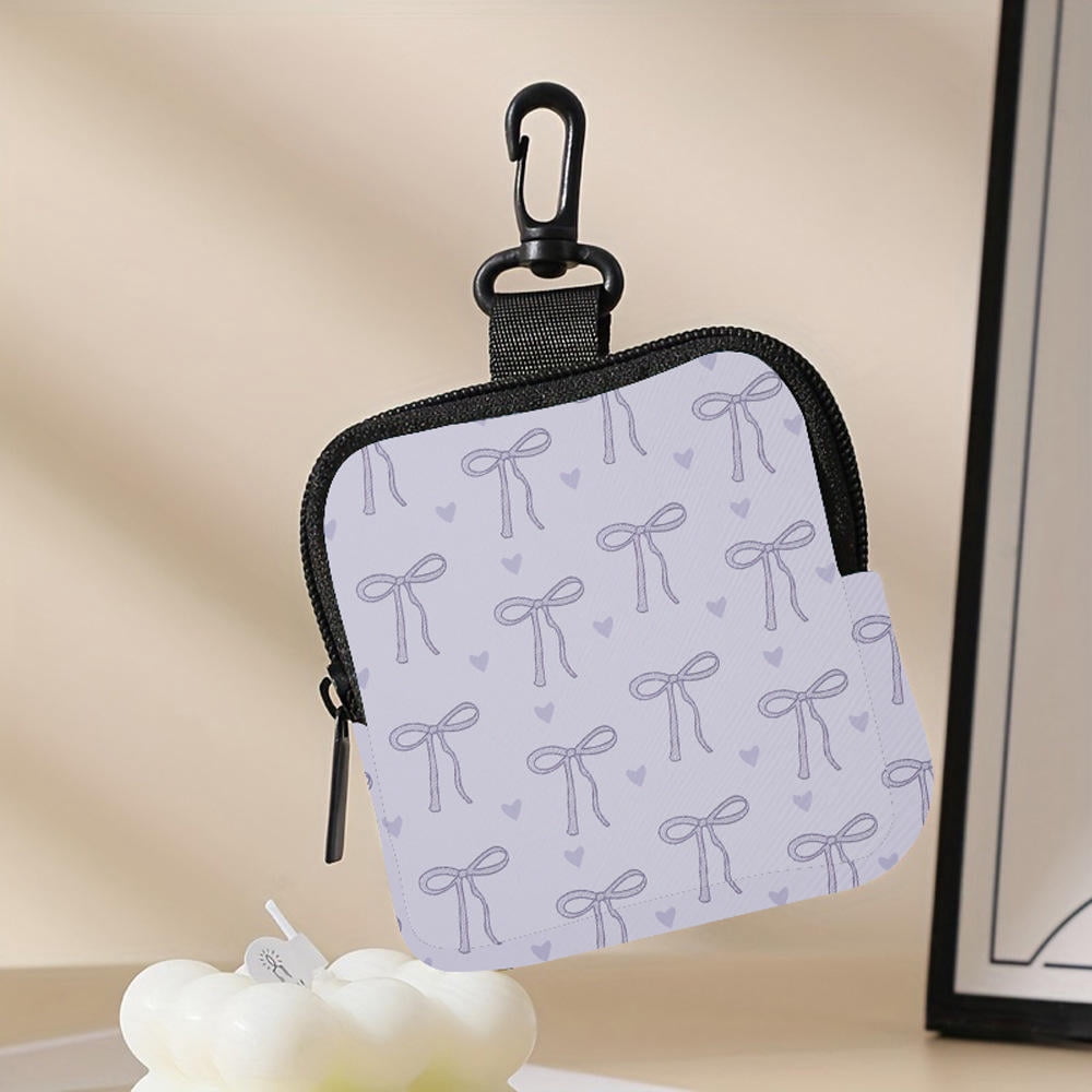 Cute Bow Print Faux Leather Coin Purse Waterproof Mini Clip-On Wallet ...