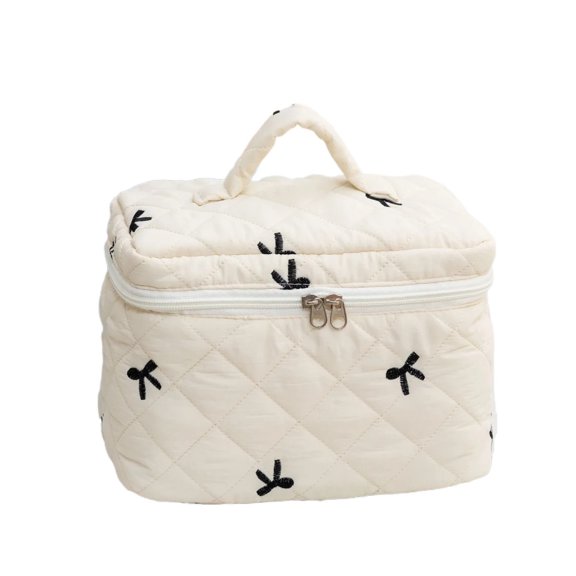 Cute Bow Printed Makeup Bag Women Zipper Cosmetic Organizer Handbag Box Shape Portable Toiletry Case For Girls