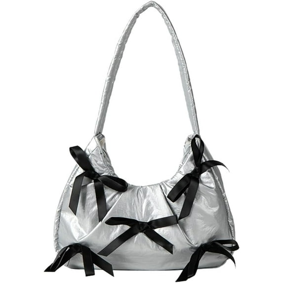 Cute Bow Purse Aesthetic Mini Top Handle Purse Tote Bag Nylon Underarm Handbag Satchel for Women