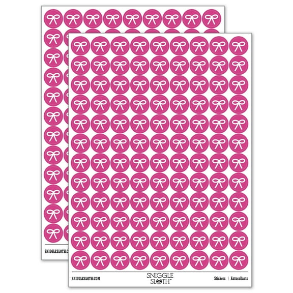 Cute Bow Ribbon 200+ Round Stickers - Hot Pink - Matte Finish - 0.50" Size