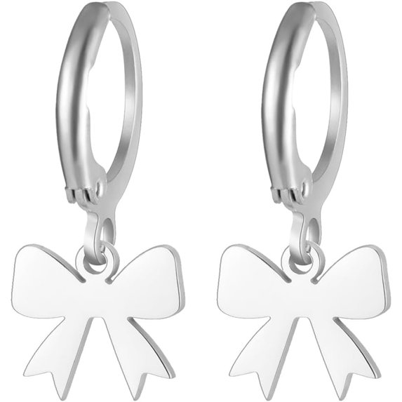 Cute Bow Small Hoop Earrings for Women Hypoallergenic Gold/Silver Simple Bowknot Statement Ribbon Dangle Drop Wedding Party Huggie Earring Trendy Minimalism Jewelry Gifts Valentine Day for Her