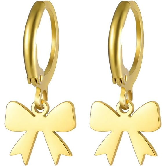 Cute Bow Small Hoop Earrings for Women Hypoallergenic Gold/Silver Simple Bowknot Statement Ribbon Dangle Drop Wedding Party Huggie Earring Trendy Minimalism Jewelry Gifts Valentine Day for Her