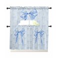 thumbnail image 1 of Cute Bow Swag Kitchen Curtains Sets for Windows 24 Inch Length, Blue Bowknot Minimalist Solid Color Short Window Curtain Panels Swags Valances and Tiers 3 Piece Set for Cafe/Dining Room, 1 of 5