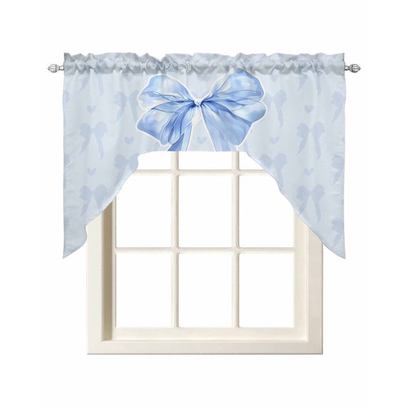 Cute Bow Swag Valances for Windows, Small Curtains Drapes, Blue Bowknot Minimalist Solid Color Kitchen Window Curtains Over Sink Rod Pocket Window Treatment Valance for Bedroom/Bathroom 56"x36"