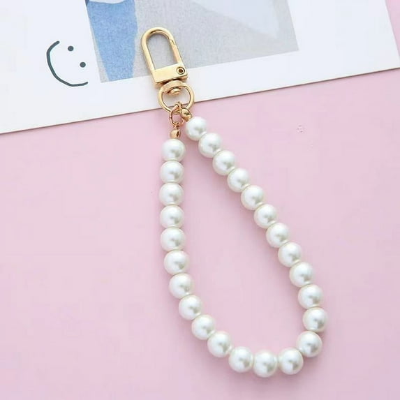 Cute Bow Tassel Bag Charm Pendant Keychain Pearl Bracelets Keyring for Women Purse Handbag Decor - style:Golden buckle;