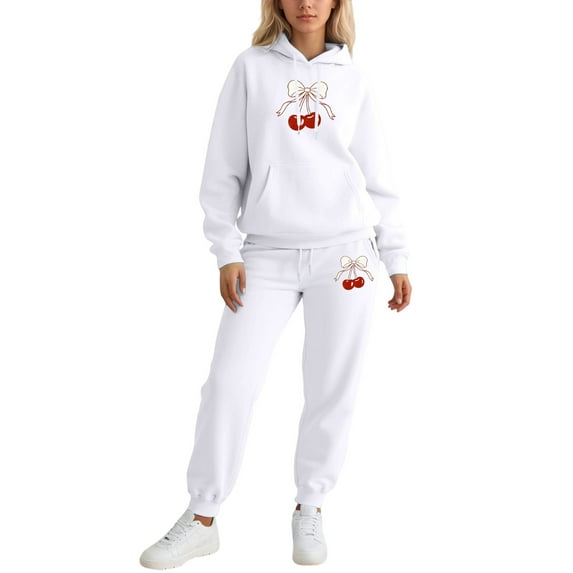 Cute Bow Valentine's Day Sweatsuit Set for Women - Funny Graphic Hoodie & Jogger Tracksuits
