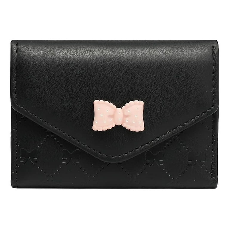 MINKUROW Cute Bow Wallet Bi folded Small Wallet Cash Pocket Card Holder ID Window Purse for Women Girls BLACK