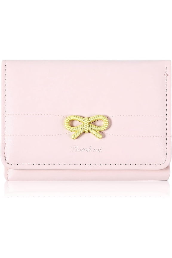 Cute Bow Wallet for Women - Tri-folded Womens Small Leather Wallet with RFID Blocking, Aesthetic Design