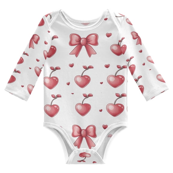 Cute Bow and Hearts Cherries Baby's Pure Cotton Bodysuit Long Sleeves Pajamas One-Piece Romper Unisex 3 Months