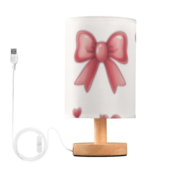 Cute Bow and Hearts Cherries Table Lamp with USB Port LED Warm Light Lamp Night Light Home Decor