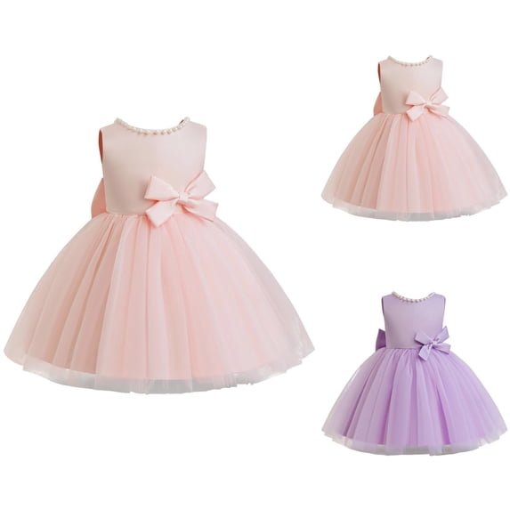 Cute Bowknot Girls' Formal Dress with Pearl V Back, European Style Elegant Gown for Birthday Party Pageant and Photo