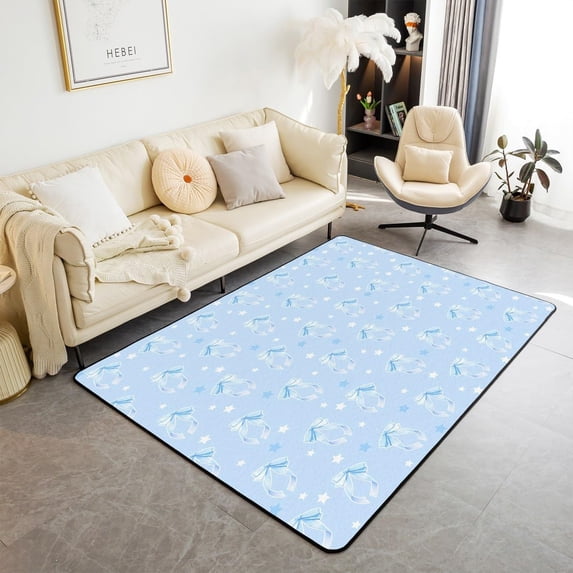 Cute Bowknot Kids Area Rug,Watercolor Stars Butterfly Knot Indoor Floor Mat Entrance Rug,Ribbon Bow Tie Princess Dreamy Non Slip Rug,Blue Chairs Couch Living Room Decor 1x2ft