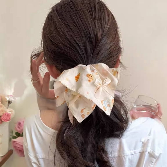 Cute Bowknot Scrunchies for Women, Korean Style Square Scarf Hair Ties, High Elasticity Ponytail Holder