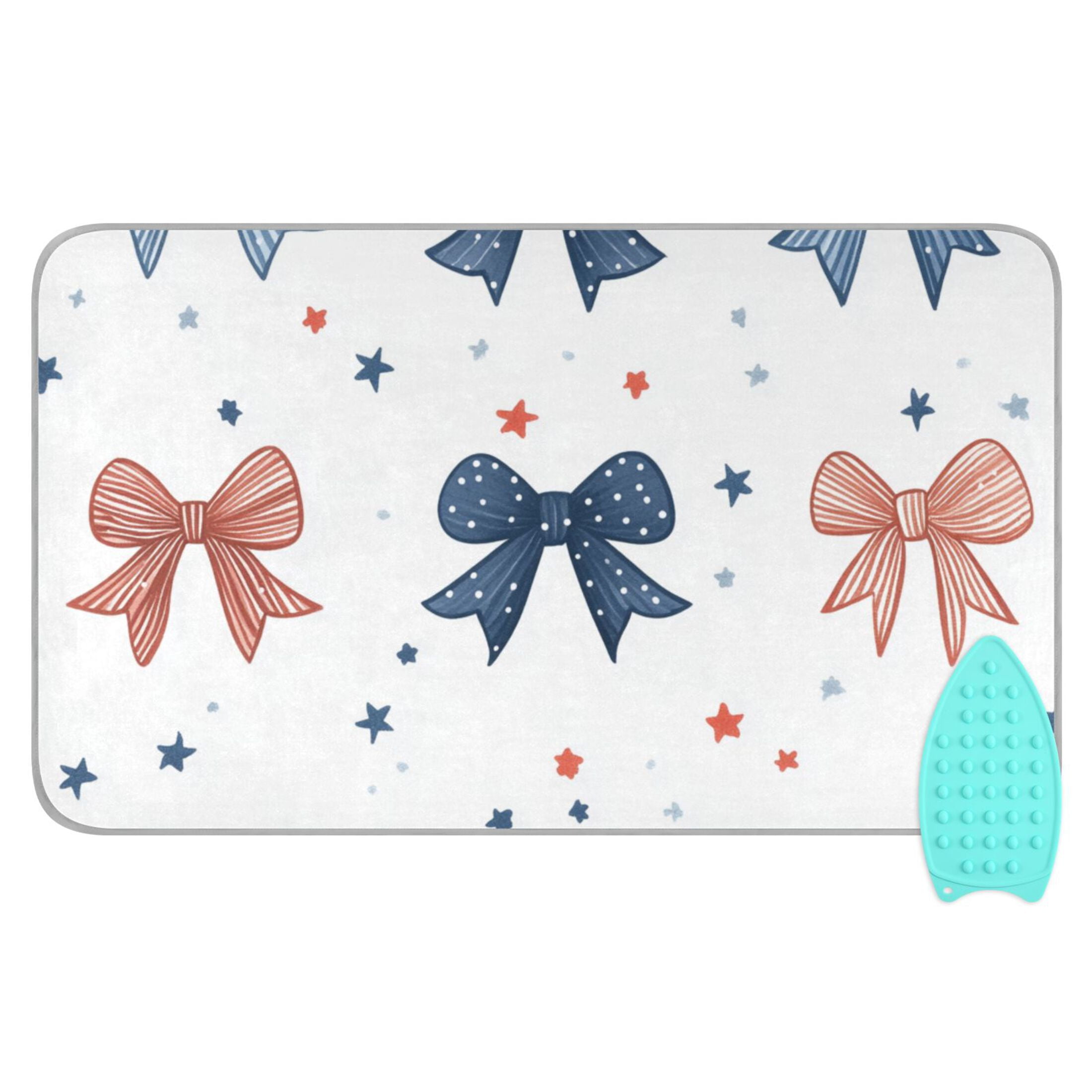 Cute Bowknots with Dots Stripes Ironing Mat Blanket Portable Travel Ironing Pad Heat Resistant Pad 47.2" x 27.6”