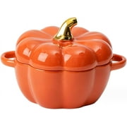 Cute Bowl, Pumpkin Ceramic Bowl with Lid, Microwave & Dishwasher Safe Dessert or Soup Bowl with Handle, Decor Dinnerware for Thanksgiving Halloween Christmas